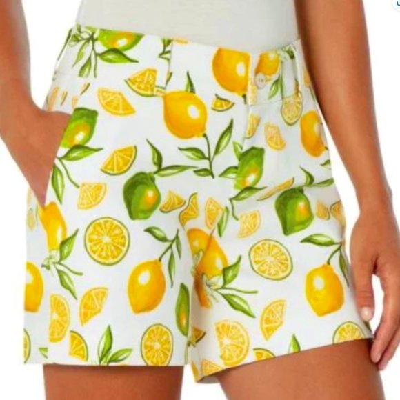 ISAAC MIZRAHI Womens Tailored Lemon Lime Print Shorts with pockets - Picture 1 of 7
